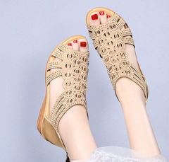 Studded Hollow Out Peep Toe Buckled Sandals