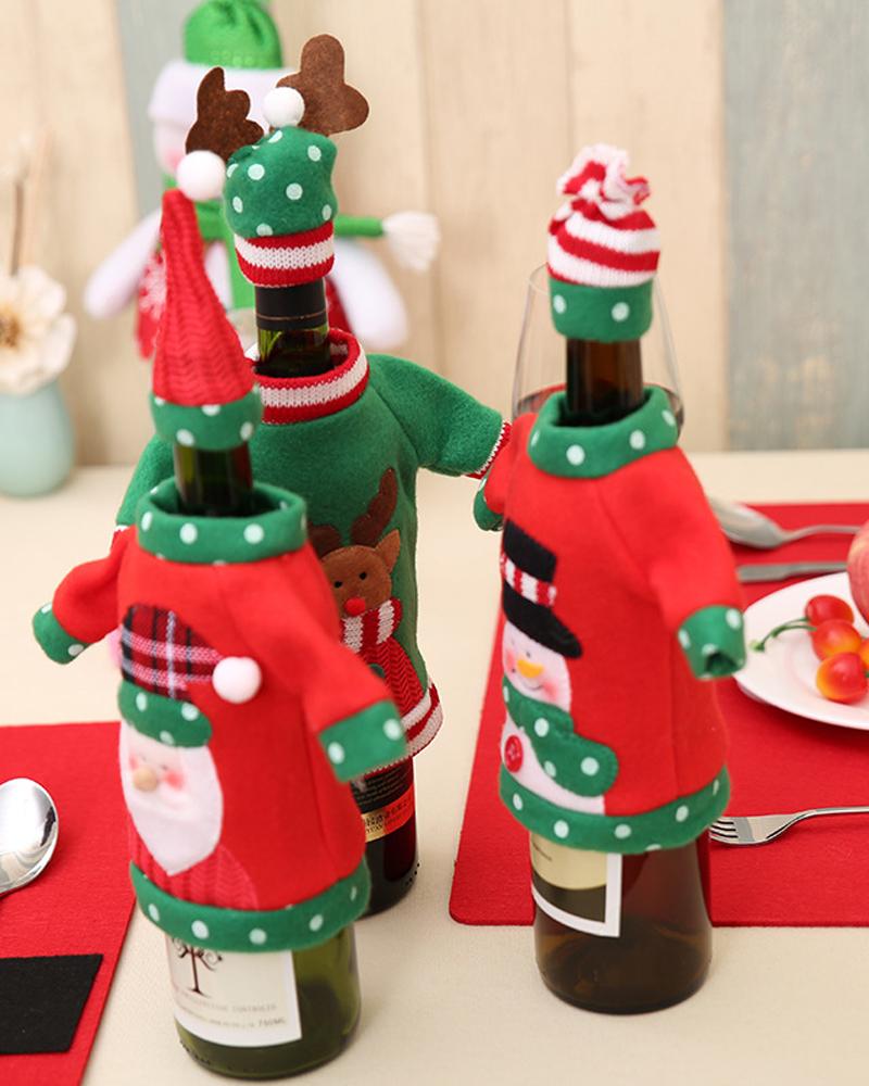 1Set Christmas Wine Bottle Covers Champagne Wine Bottle Cap Toppers Holiday Christmas Decoration Ornaments Party Supplies