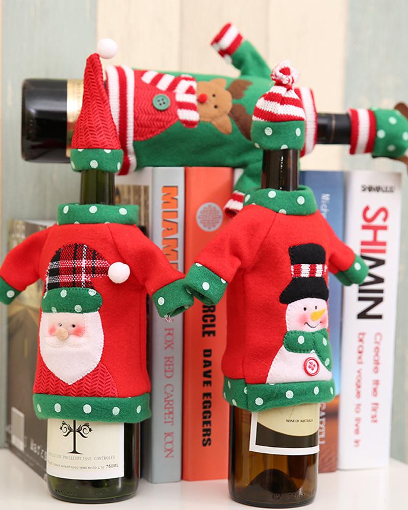 1 Juego de fundas para botellas de vino navideñas, adornos para botellas de champán y vino, decoración navideña, suministros para fiestas.