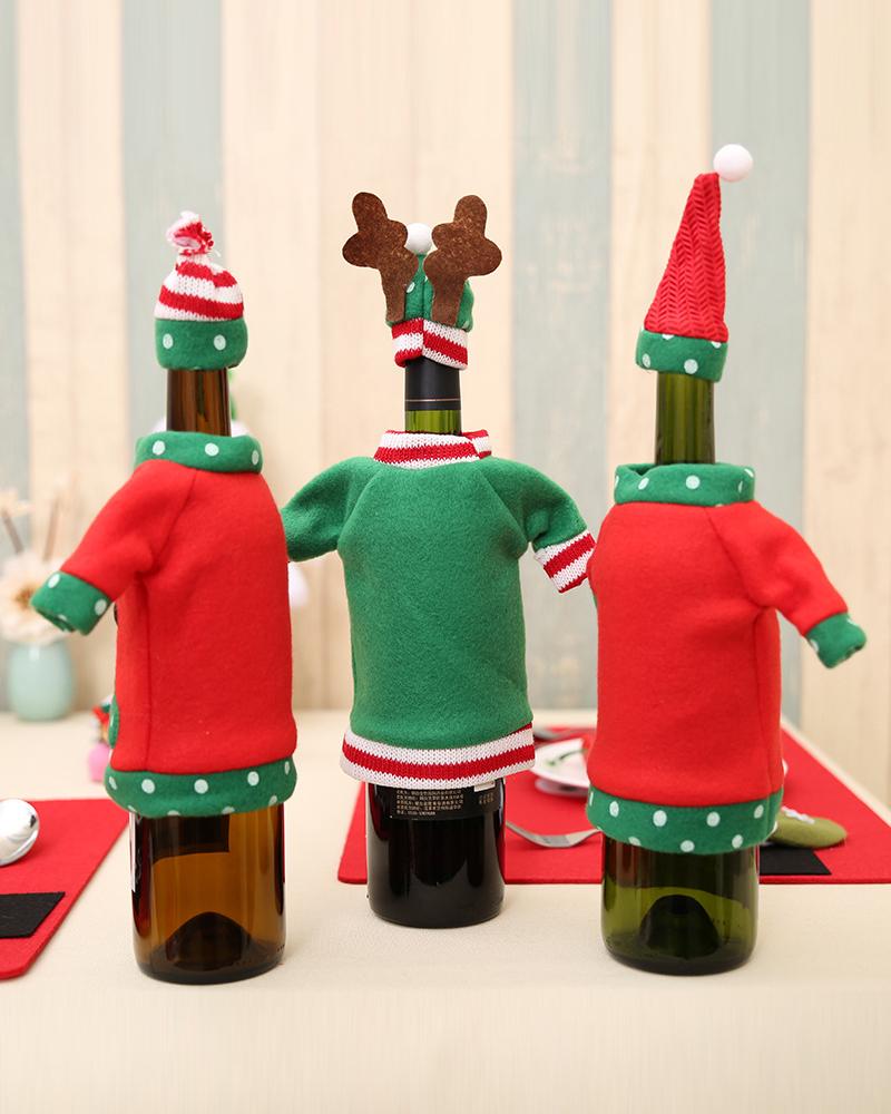 1 Juego de fundas para botellas de vino navideñas, adornos para botellas de champán y vino, decoración navideña, suministros para fiestas.