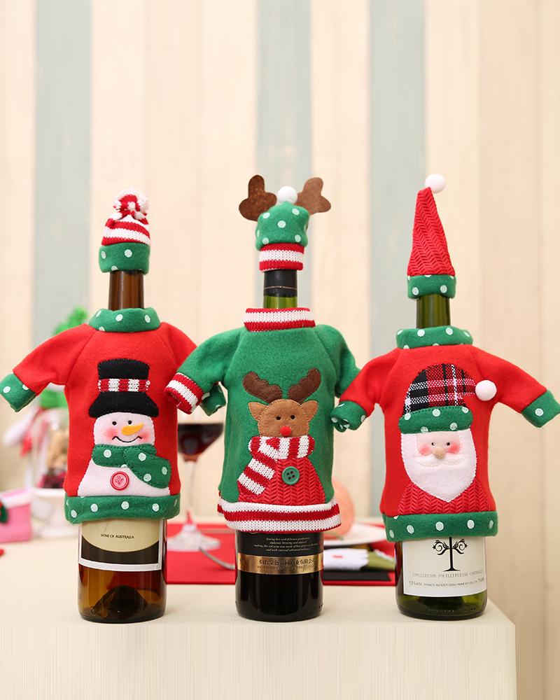 1 Juego de fundas para botellas de vino navideñas, adornos para botellas de champán y vino, decoración navideña, suministros para fiestas.