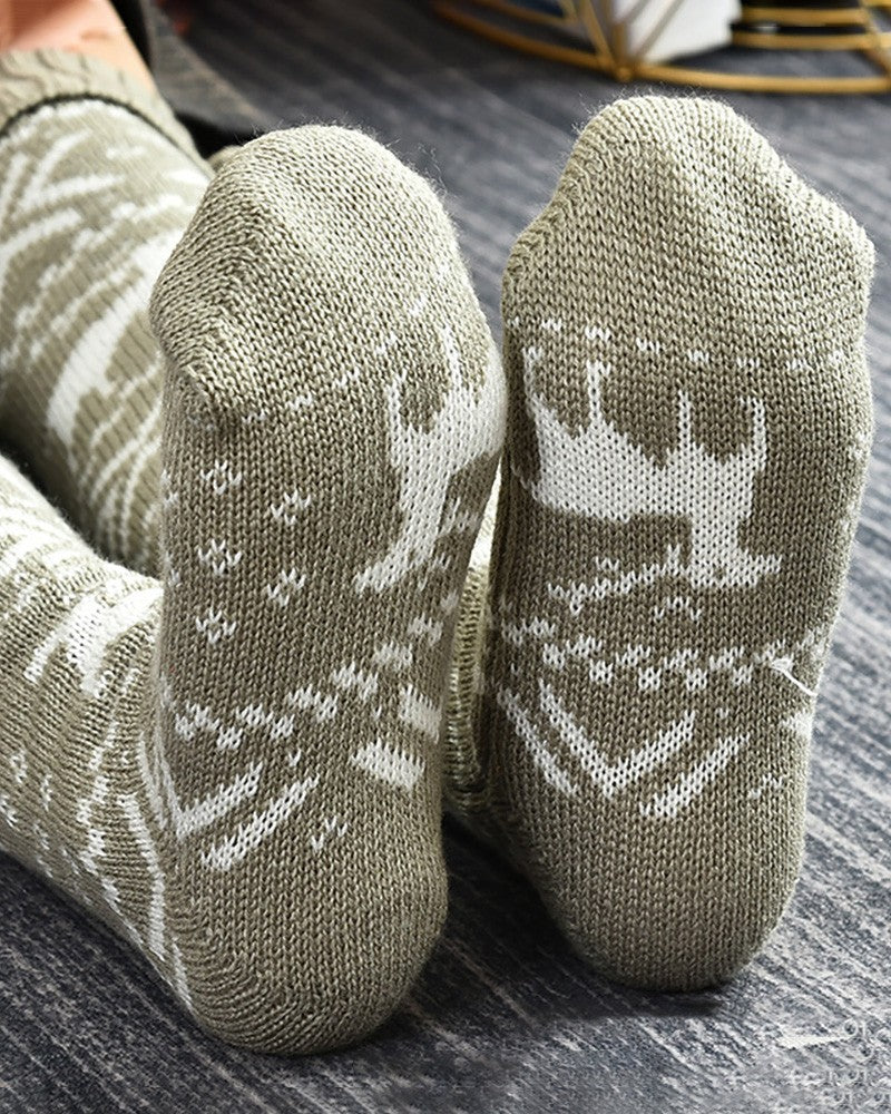 1 Paar weihnachtliche Kniestrümpfe mit Schneeflocken-Pom-Pom