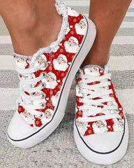 Christmas Snowflake Santa Claus Print Lace up Sneakers