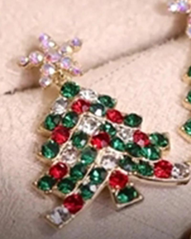 1Pair Rhinestone Decor Christmas Tree Shaped Earrings