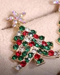 1Pair Rhinestone Decor Christmas Tree Shaped Earrings