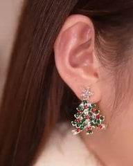 1 par de pendientes con forma de árbol de Navidad y decoración de diamantes de imitación