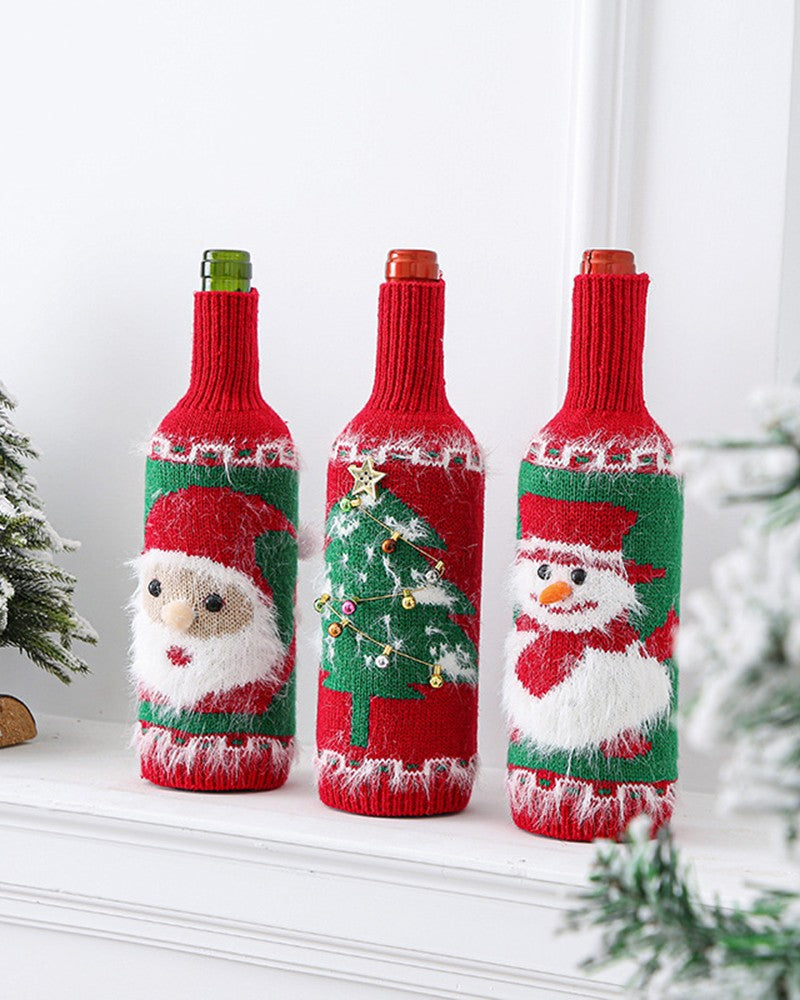 1 funda para botella de cerveza de punto con diseño de Papá Noel y muñeco de nieve, ideal para decorar el hogar, bolsas de regalo para fiestas.