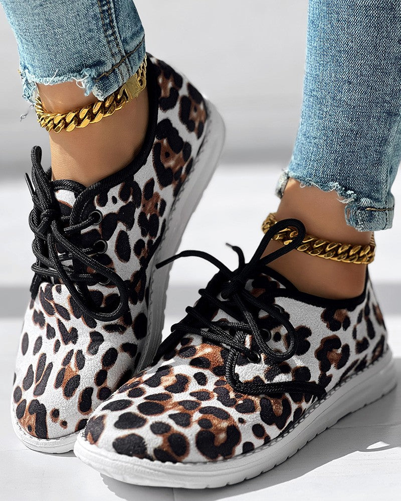 Christmas Leopard Lace up Sneakers