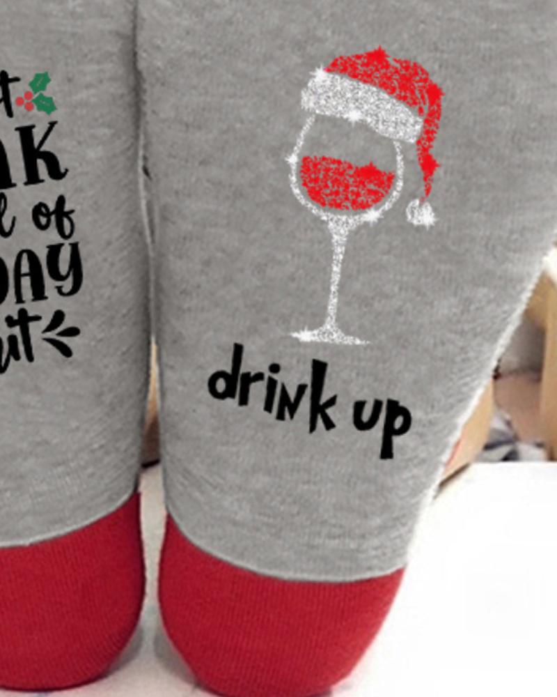 1Pair Christmas Wine Glass Letter Print Socks