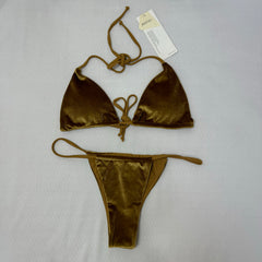Gold Velvet Three-Piece Split Bikini