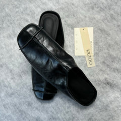 Leather-Covered Headless Half-Heeled Slippers