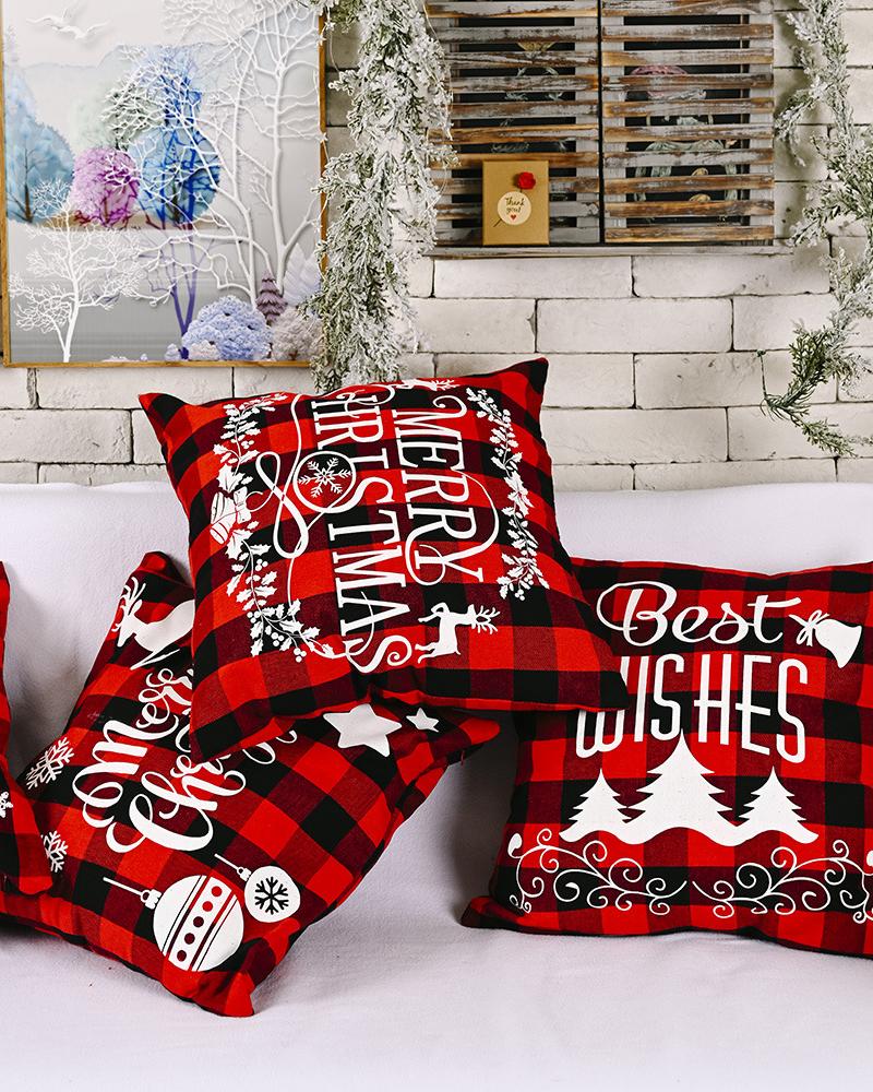 1pc Christmas Plaid Pillow Cover 18x18inch Farmhouse Pillow Cover Holiday Rustic Linen Pillow Case Sofa Couch Throw Christmas Decoration