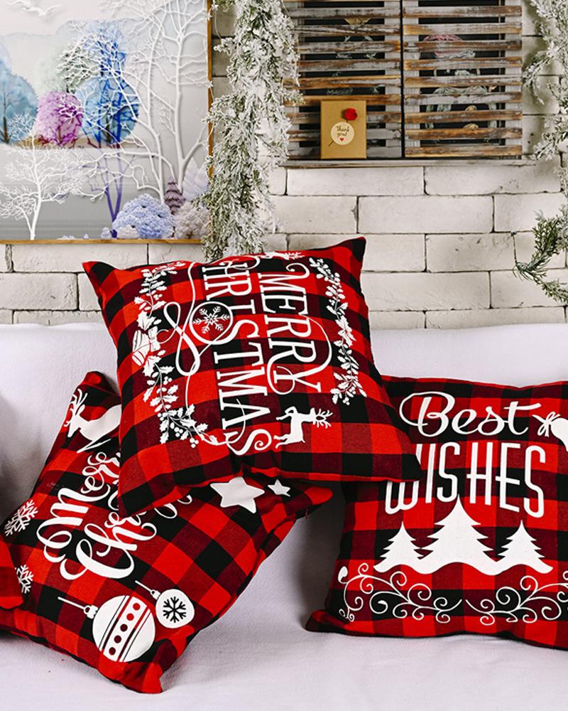 1pc Christmas Plaid Pillow Cover 18x18inch Farmhouse Pillow Cover Holiday Rustic Linen Pillow Case Sofa Couch Throw Christmas Decoration