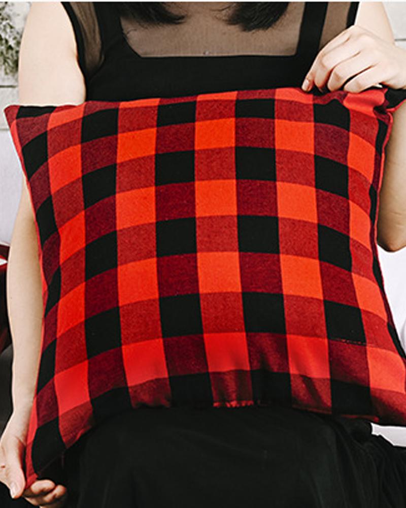 1pc Christmas Plaid Pillow Cover 18x18inch Farmhouse Pillow Cover Holiday Rustic Linen Pillow Case Sofa Couch Throw Christmas Decoration