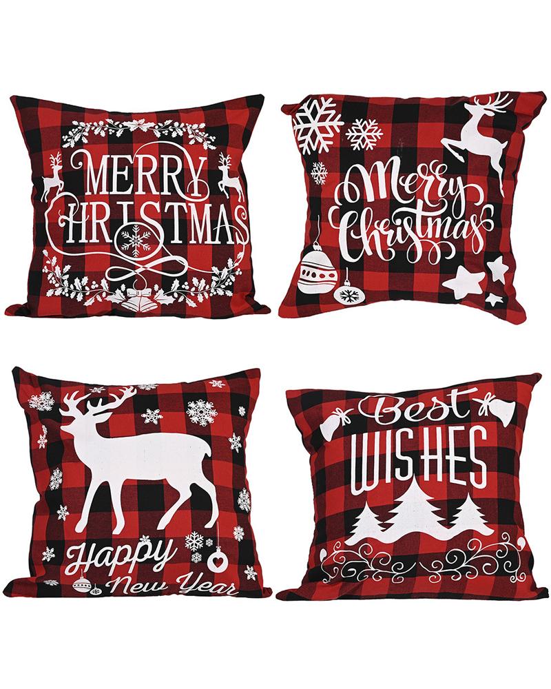 1pc Christmas Plaid Pillow Cover 18x18inch Farmhouse Pillow Cover Holiday Rustic Linen Pillow Case Sofa Couch Throw Christmas Decoration