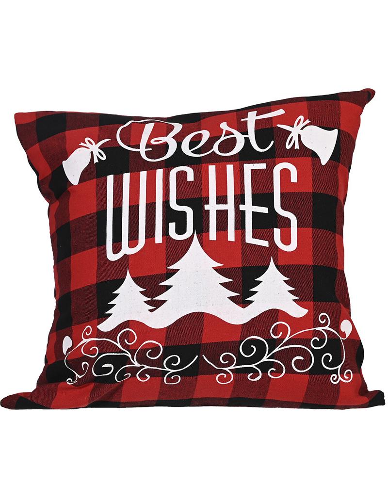 1pc Christmas Plaid Pillow Cover 18x18inch Farmhouse Pillow Cover Holiday Rustic Linen Pillow Case Sofa Couch Throw Christmas Decoration