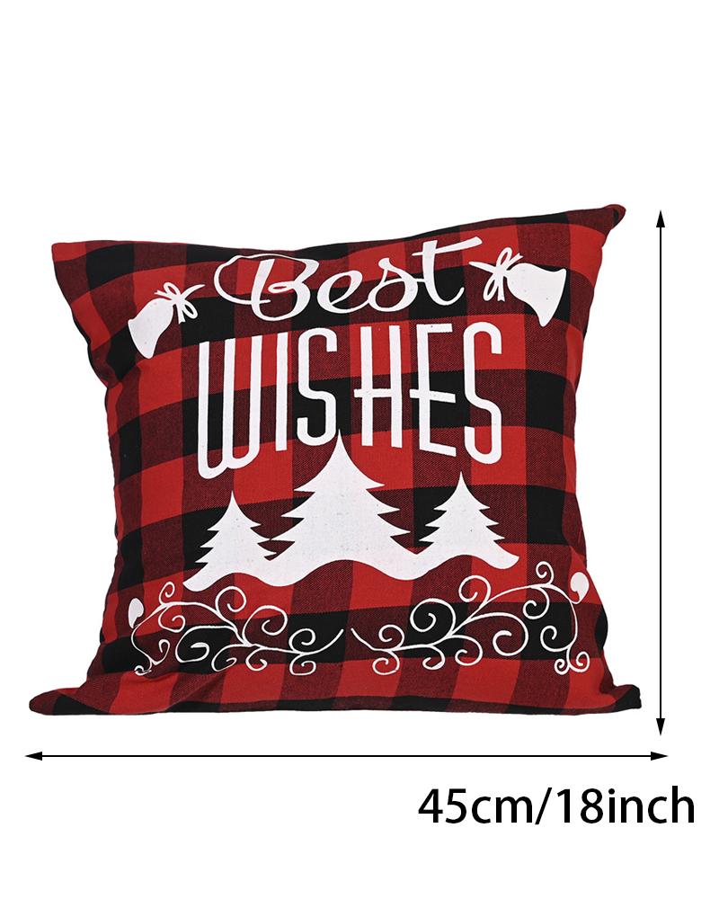 1pc Christmas Plaid Pillow Cover 18x18inch Farmhouse Pillow Cover Holiday Rustic Linen Pillow Case Sofa Couch Throw Christmas Decoration