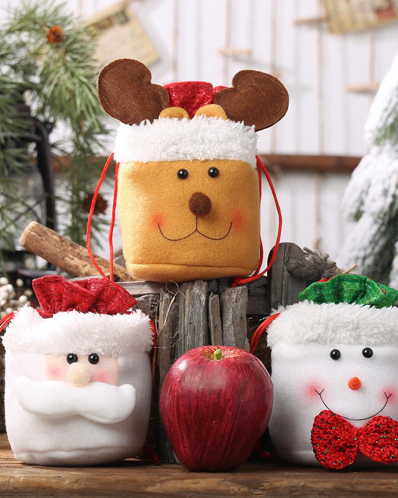 1pc Christmas Drawstring Gift Bag Mini Candy Bag Kids Gift Treat Sack Favor Bag Christmas Holiday Party Supplies