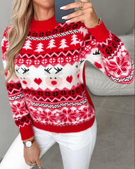 Weihnachtsbäume Rentier Herz Muster Strickpullover