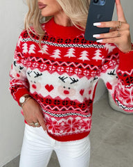 Weihnachtsbäume Rentier Herz Muster Strickpullover