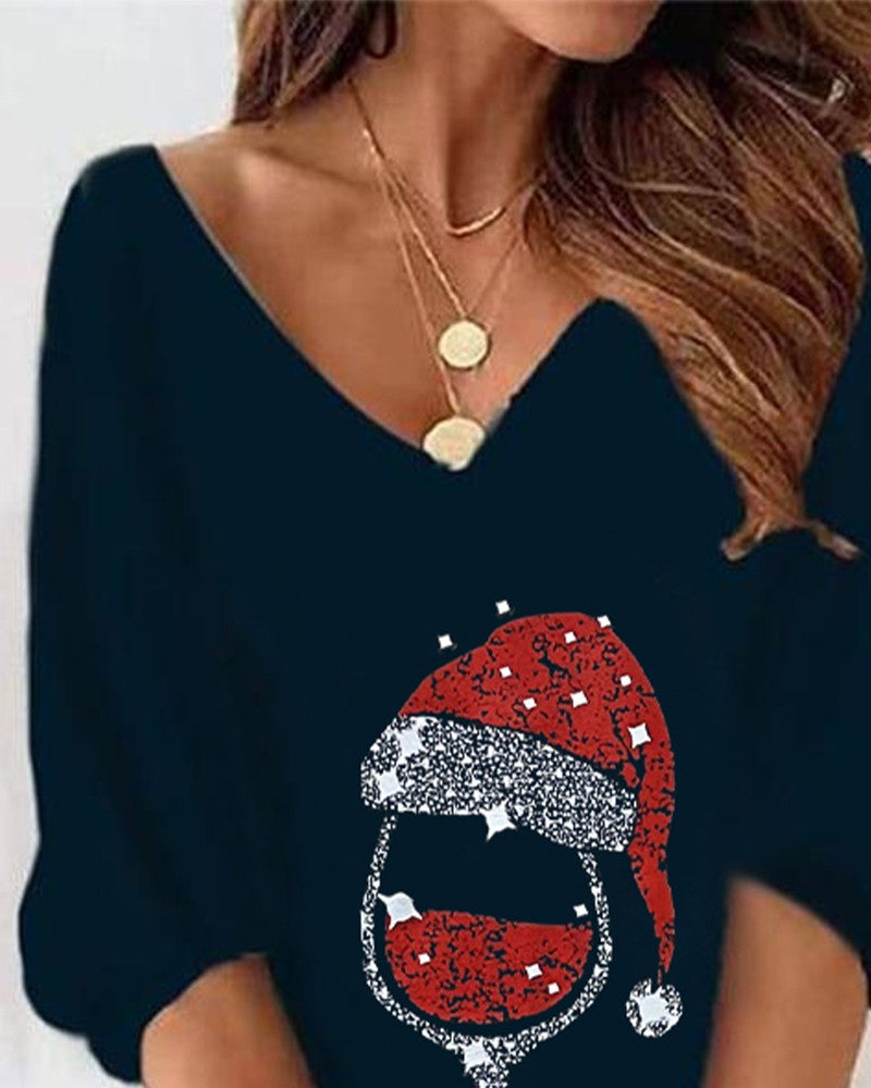 Christmas Wine Glass Print Casual Dress