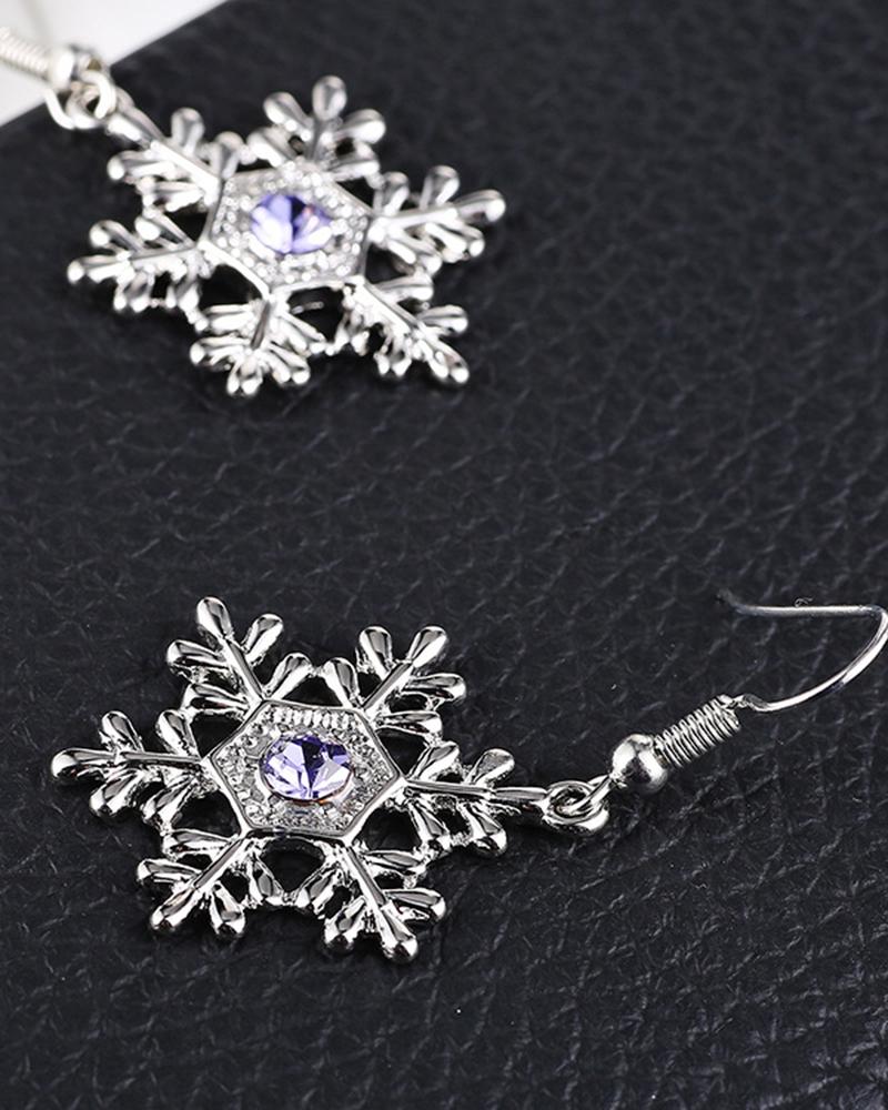 1Pair Christmas Snowflake Shaped Crystal Drop Earrings