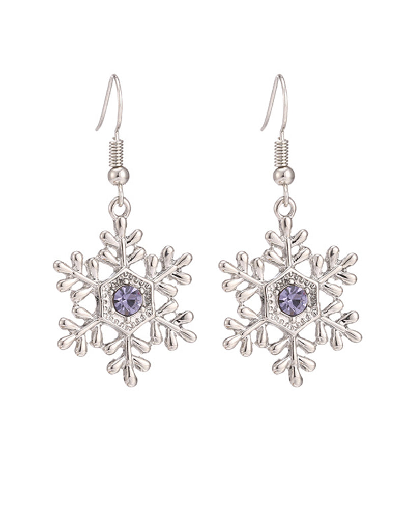 1Pair Christmas Snowflake Shaped Crystal Drop Earrings