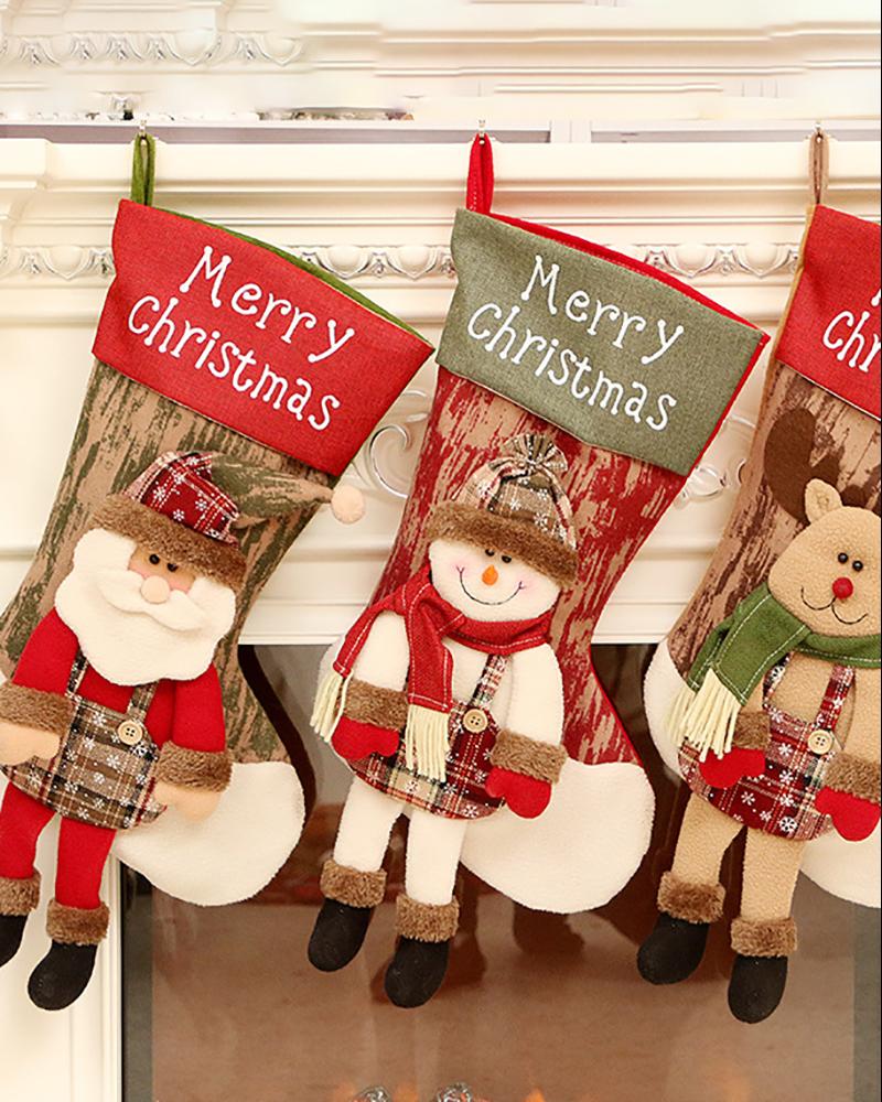 Xmas Big Stockings Santa Snowman Elk Hanging Candy Bag Christmas Tree Ornament