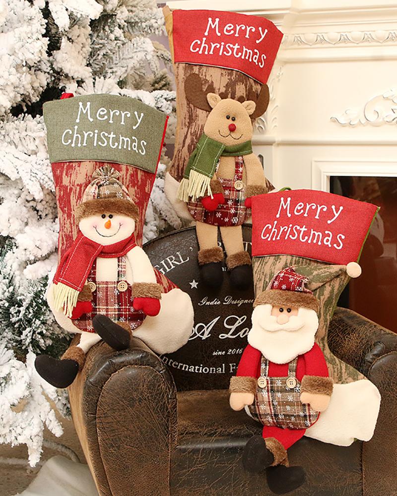 Xmas Big Stockings Santa Snowman Elk Hanging Candy Bag Christmas Tree Ornament