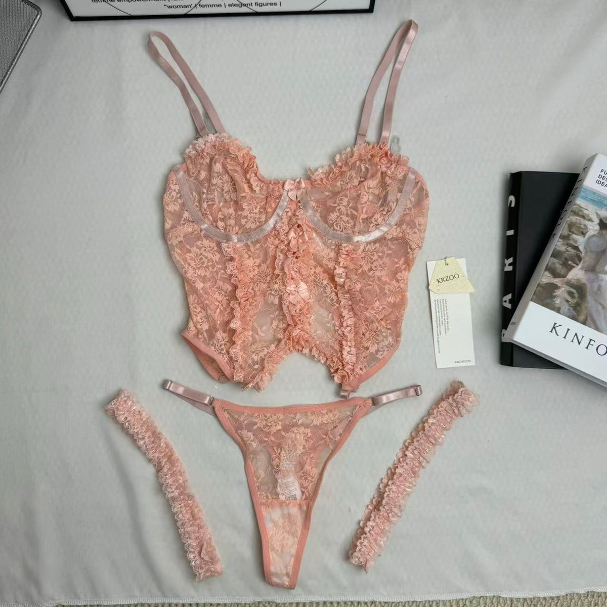Cute Bow-Accented Sheer Slim-Fit Two-Piece Set