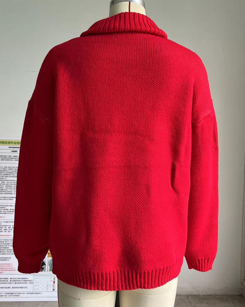 Rollkragenpullover mit weihnachtlichem Rentiermuster