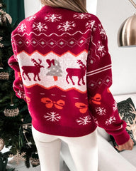 Christmas Elk Snowflake Pattern Long Sleeve Sweater