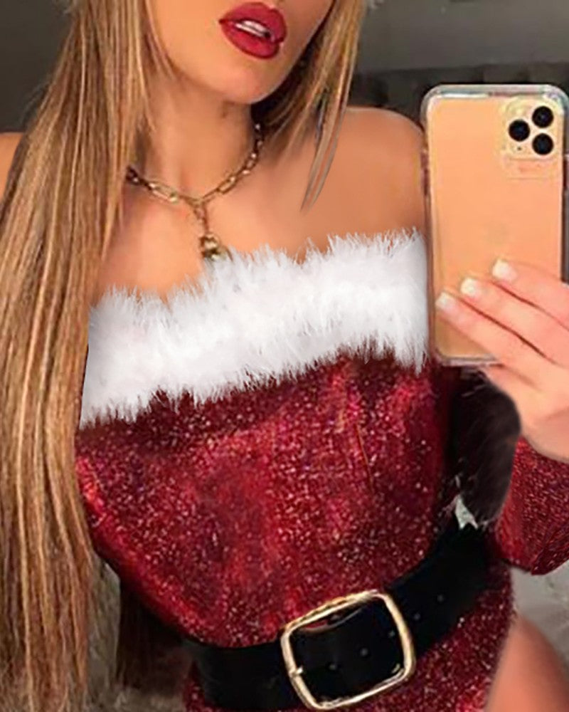 Christmas Bandeau Feather Detail Bodysuit