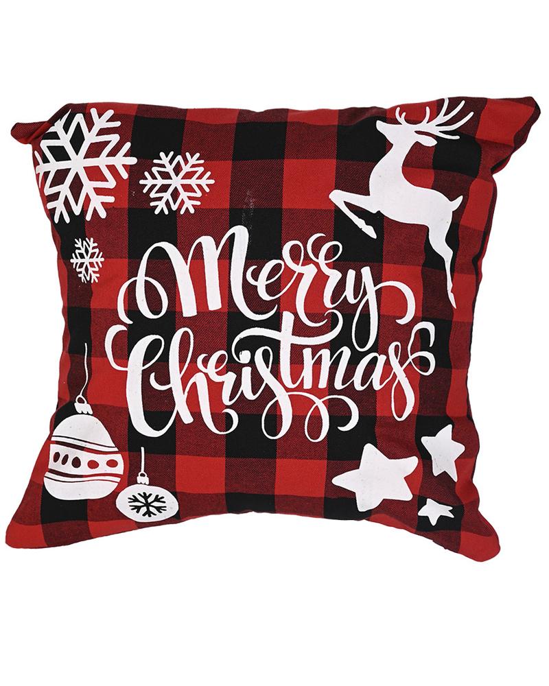 1pc Christmas Plaid Pillow Cover 18x18inch Farmhouse Pillow Cover Holiday Rustic Linen Pillow Case Sofa Couch Throw Christmas Decoration