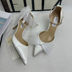 Asymmetric Bow-Detail Low-Vamp Stiletto Heels