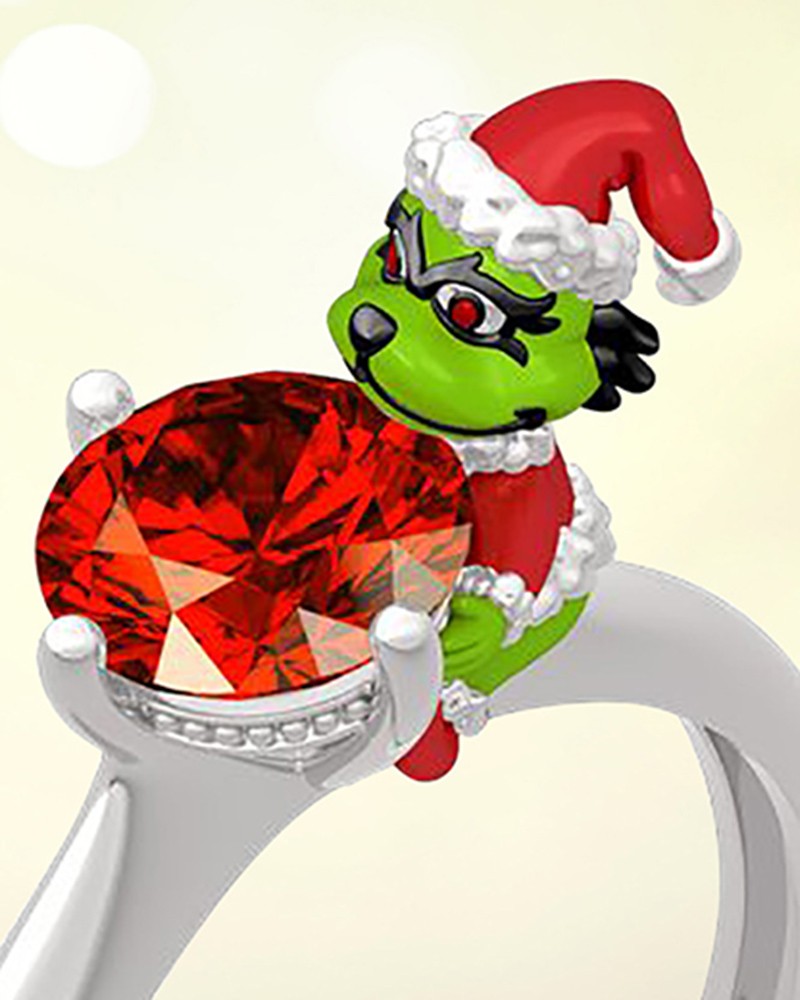 1pc Christmas Graphic Rhinestone Decor Ring