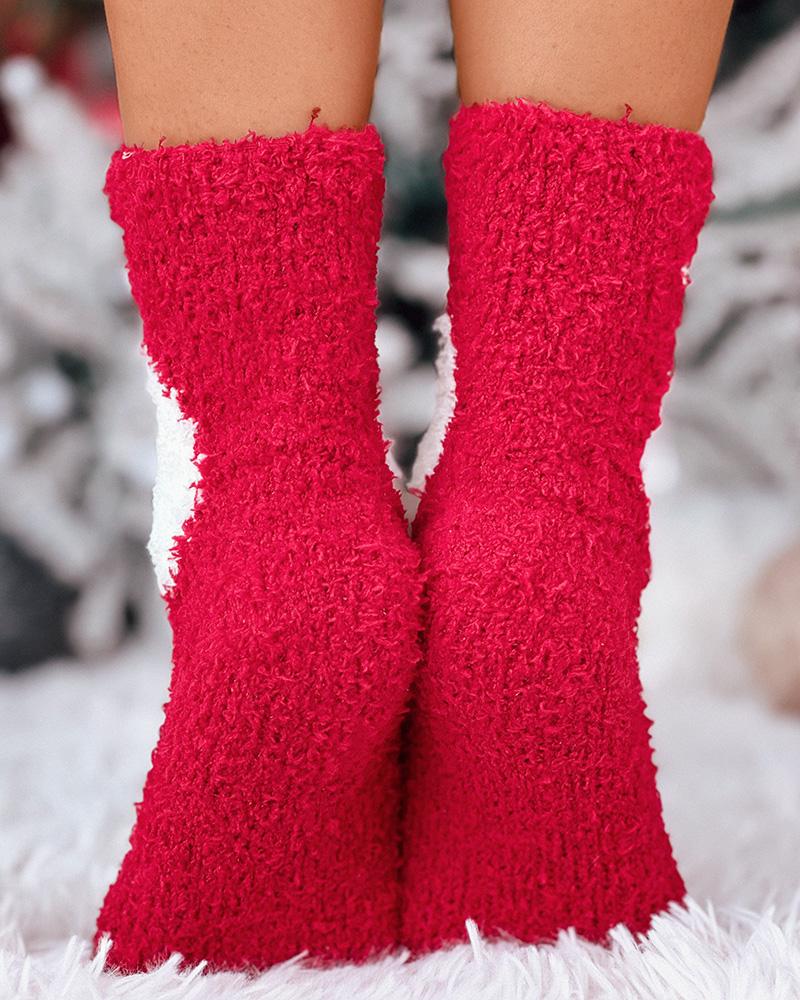 1 Paar Weihnachtssocken mit Schneeflocken-Elch-Schneemann-Muster