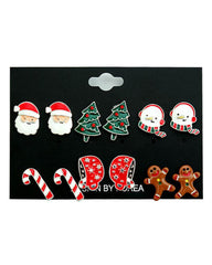 6Pairs Christmas Santa Claus Gingerbread Man Shaped Stud Earrings Set