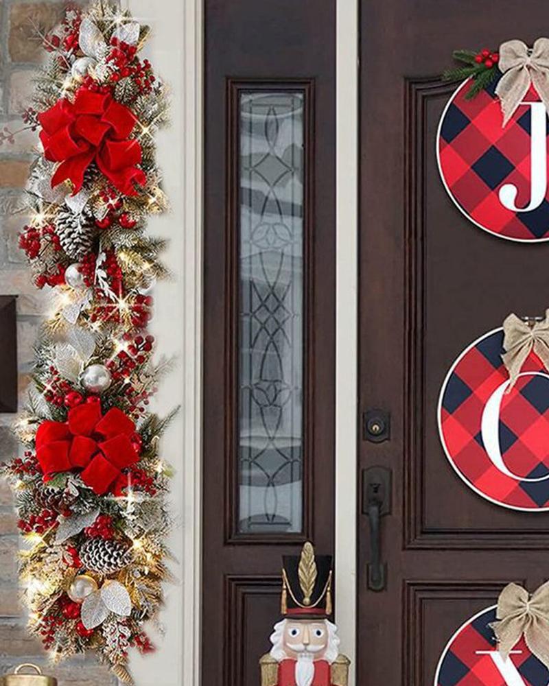 Juego de 2 adornos navideños iluminados para colgar en la puerta, con lazo y cascabeles, para fiestas en interiores y exteriores, sin batería.