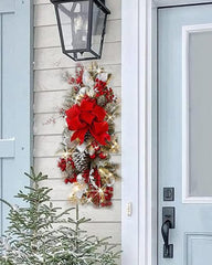 Juego de 2 adornos navideños iluminados para colgar en la puerta, con lazo y cascabeles, para fiestas en interiores y exteriores, sin batería.