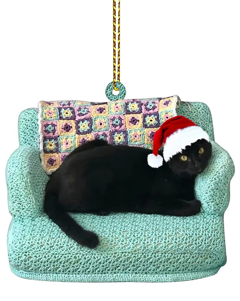 1 adorno navideño acrílico con diseño de gato negro para colgar en el árbol de Navidad.