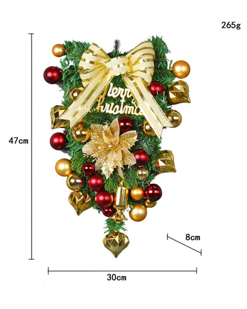 1pcs Christmas Poinsettia Swag Garland Wreath Xmas Balls Bowknot Decor Front Door Hanging Decoration