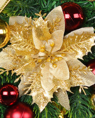 1pcs Christmas Poinsettia Swag Garland Wreath Xmas Balls Bowknot Decor Front Door Hanging Decoration