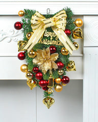 1pcs Christmas Poinsettia Swag Garland Wreath Xmas Balls Bowknot Decor Front Door Hanging Decoration