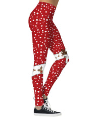 Christmas Snowflake Cartoon Elk Cat Print Leggings