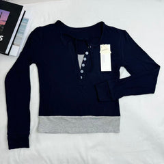 Color-Blocked Faux Two-Piece Long-Sleeved Top