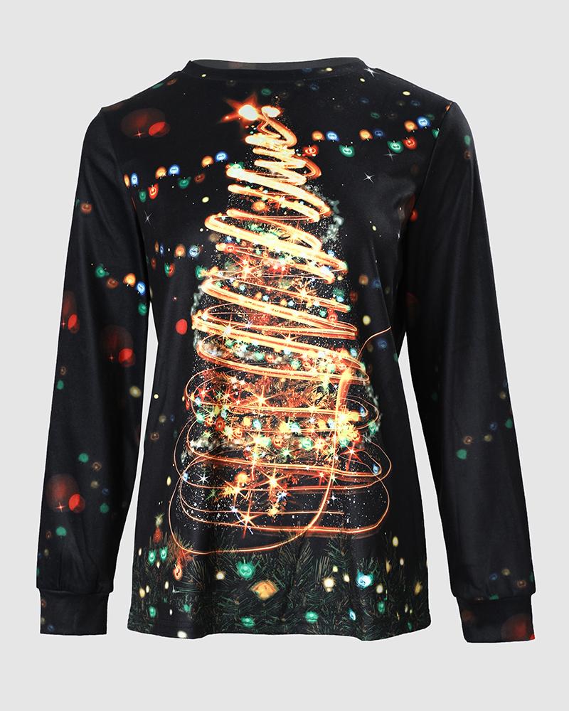 Christmas Tree Print Long Sleeve Sweatshirt