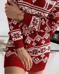 Vestido suéter de punto con patrón Fair Isle navideño