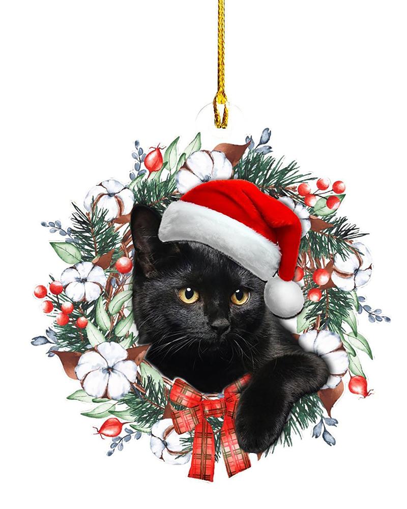 1pc Black Cat Wreath Acrylic Xmas Ornament Christmas Tree Hanging Decoration