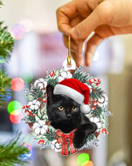 1pc Black Cat Wreath Acrylic Xmas Ornament Christmas Tree Hanging Decoration